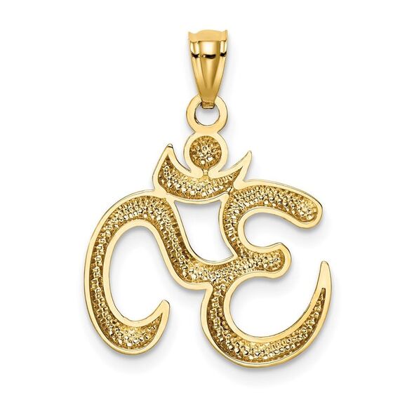 14k Yellow Gold 2D Om Symbol Pendant, 17mm (5/8 inch) - Picture 3 of 6